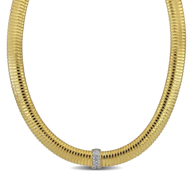 Cubic Zirconia Stretch Omega Necklace in Gold Plated Sterling Silver image number null